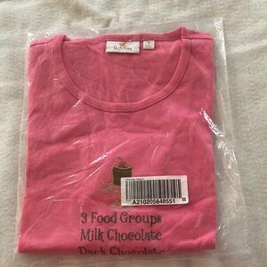 Vintage Quacker Factory Pink Tee with Chocolate Design